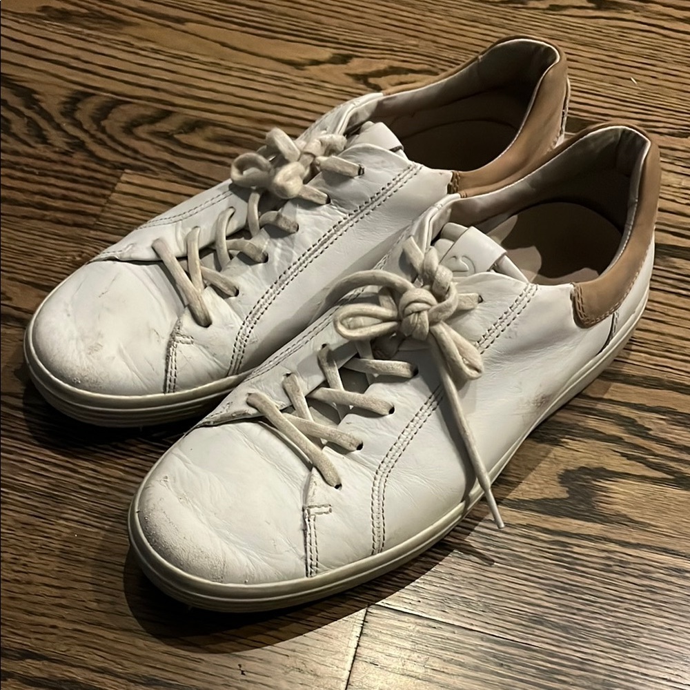 Ecco White and Tan all leather Sneakers - excellent condition, worn 3-4x